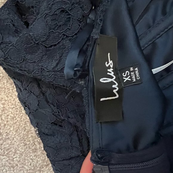 Lulu's Romantic Fate Navy Blue Lace Bodycon Mini Dress - Picture 3 of 3